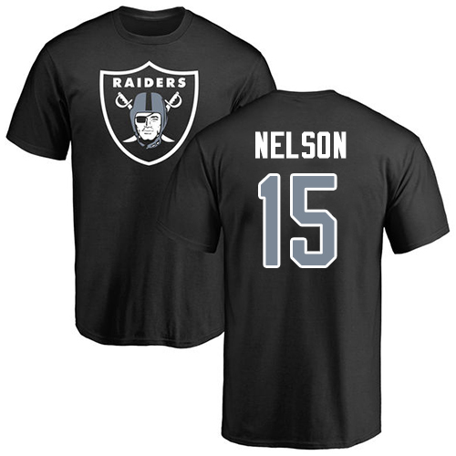 Men Oakland Raiders Black J  J  Nelson Name and Number Logo NFL Football #15 T Shirt